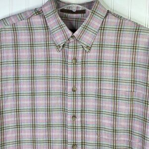 Robert Talbott Shirt Mens 2XL Pink Green Plaid Button Down Cotton Long Sleeve